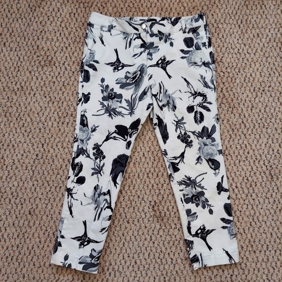 Womens Black & White Floral Bird Print Capri Pants Size 8 TIBI Business Casual - Picture 2 of 14